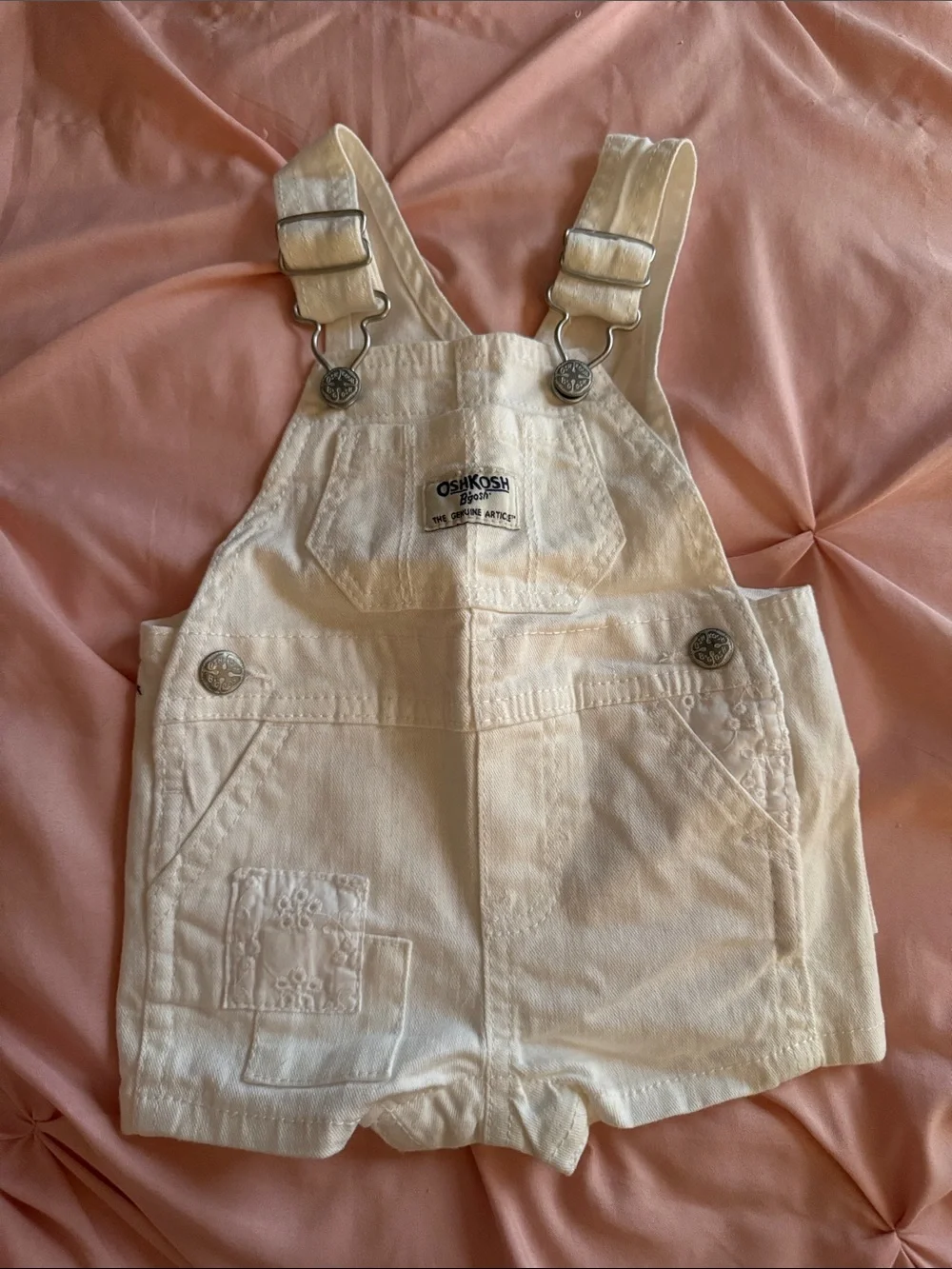 OshKosh B'gosh Cream Shortall Overalls with Front Pocket
